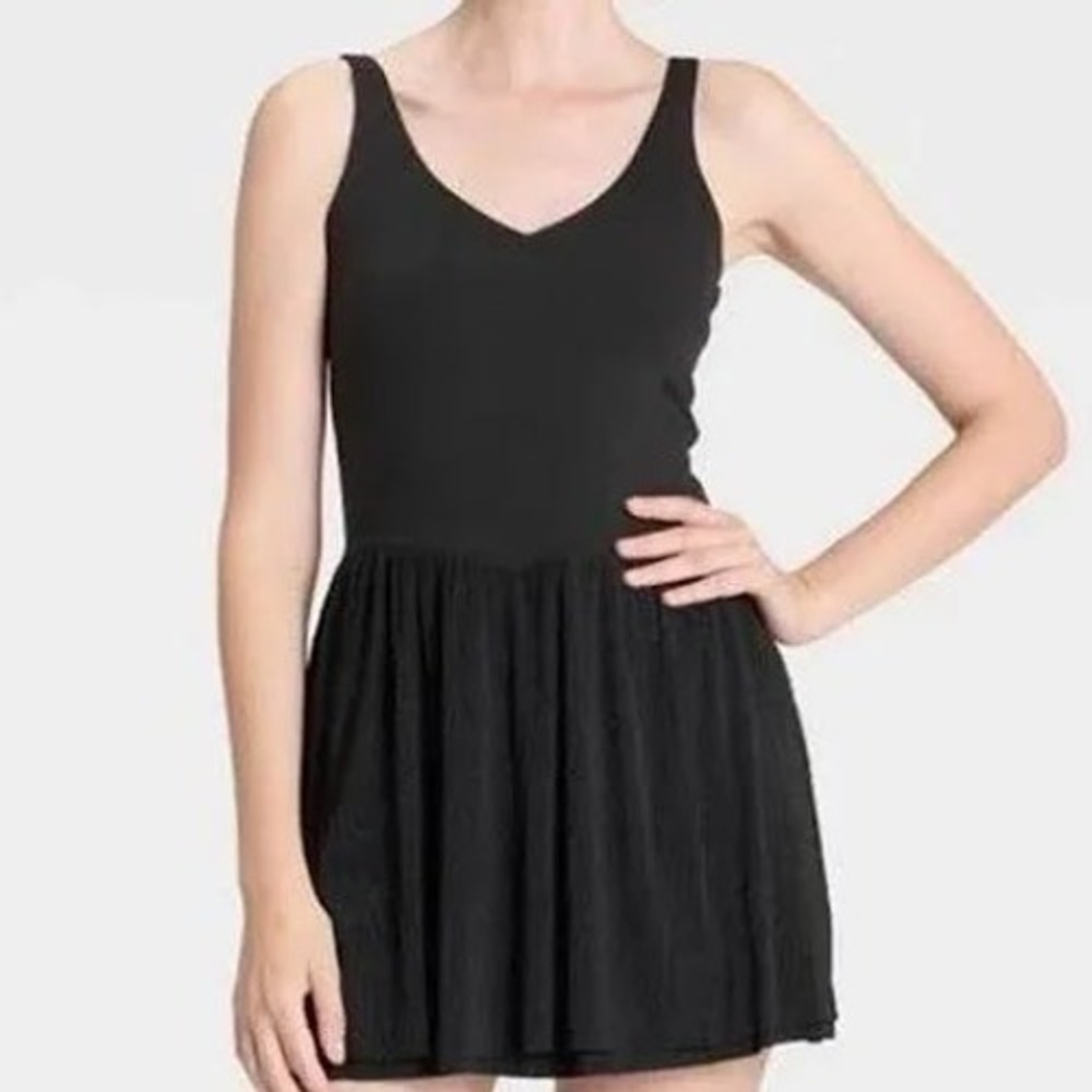All in Motion Women Black‎ Knit Plisse Active Dress XS Built-in Shorts Pockets